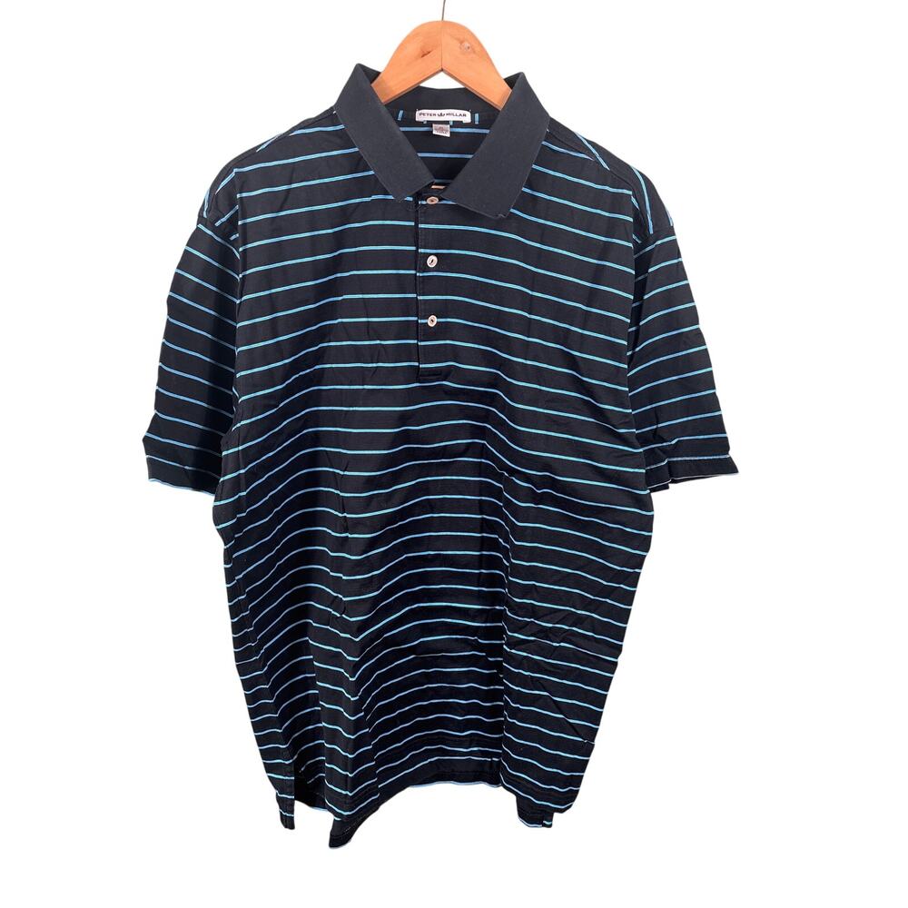 Peter Millar Mens Size XL Black Blue Stripe Bayville Golf Club Casual Polo Shirt